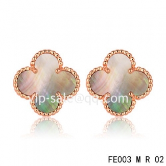 Fake Van Cleef & Arpels Sweet Alhambra Clover Pink Earrings,Brown Mother-Of-Pearl